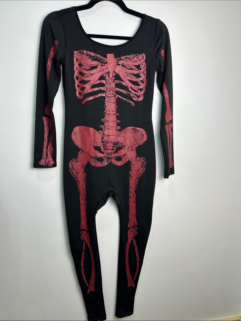 Music Legs Black Jumpsuit with Red Skeleton Print